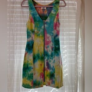 Tie Dye Jean Zip Up Mini Dress